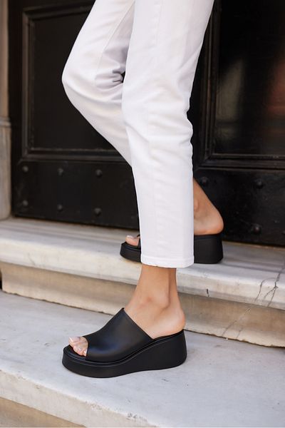 ANGELİNA JONES Pacho Women's Black Real Leather Slippers
