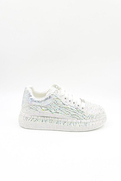 Guja Imported Stone Detailed Lace-Up Sneakers Women's Sports Shoes Gj451 White