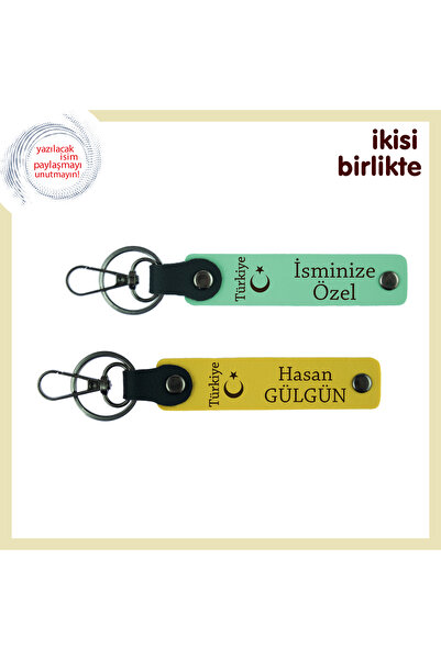 Miaju 2-Piece Keychain with First Name and Last Name, Crescent and Turkey Pat...