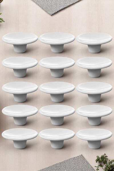 GLASWEN 15Pcs Plastic Dish Handle White Button Single Screw Furniture Kitchen Wardrobe Cabinet Drawer Handle Handles