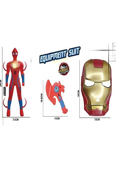 rexa Superhero Equipment Suit Set – Spider-Man & Iron Man Roleplay Set with Action Figure, Mask & Axe