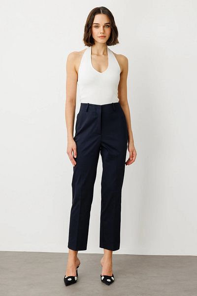 Ekol Women's High Waist Detailed Cotton Trousers 2060 Sand