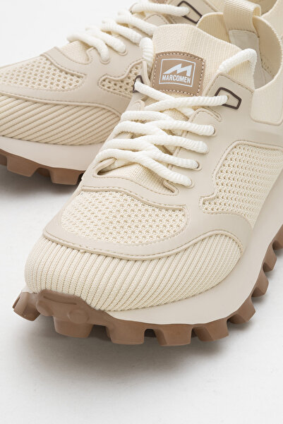 MARCOMEN Men's Thick Sole Knitted Lace-Up Sneaker Mc 21326 Beige