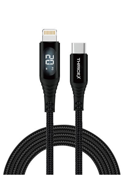 Thricex ® كابل USB-C إلى Lightning بقوة 20 وات، بطول 1.2 متر مع شاشة LED، يدع...