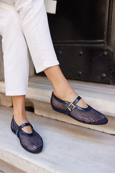 ANGELİNA JONES Alaya Women's Navy Blue Mesh Detail Ballet Flat