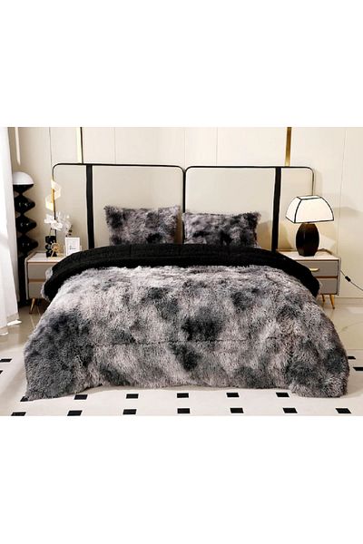 OEM Set of 2 Fluffy Cocolino Quilt with Fur 3 Pieces, 200 x 230cm, PFF3, light grey