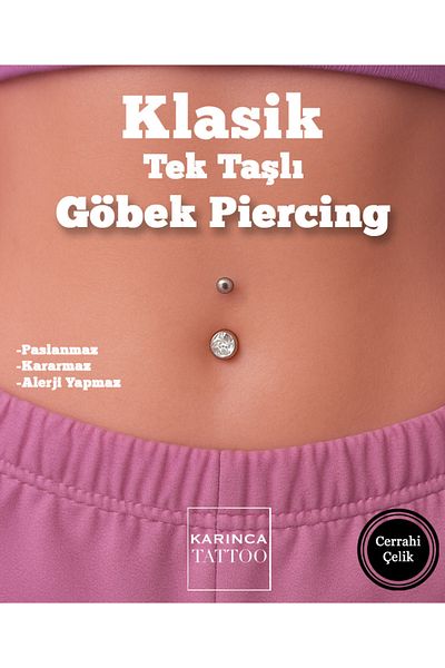 Karınca Piercing Classic Single Stone Navel Piercing by Karınca Tattoo