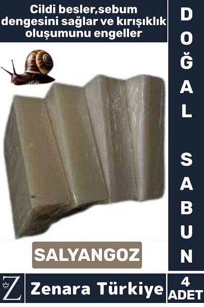 Zenara Herbal Organic Natural Hair Face Body Hand Use Skin Sebum Balance Providing Soap Snail 4 Pcs
