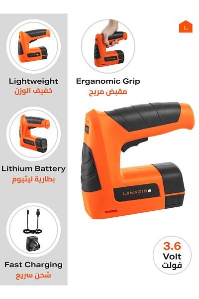 Lawazim 3.6V Lithium Cordless Stapler – Adjustable Thickness for Wood, Leather, and Cork