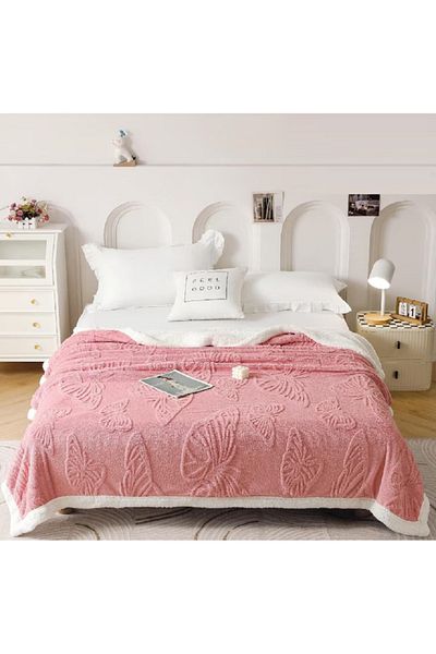 OEM Cocolino fluffy blanket, with fur, 200x230cm, elegantly embossed with Butterflies, made of plush microfiber
