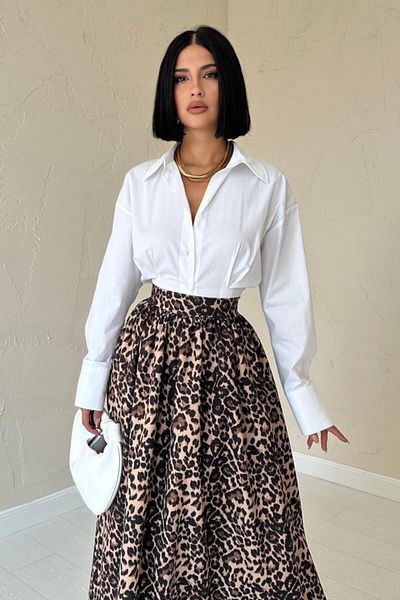 MODAVERA Leopard Leopard Gathered Long Skirt