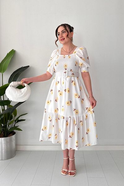 MaziButik Lined Flower Dress Yellow