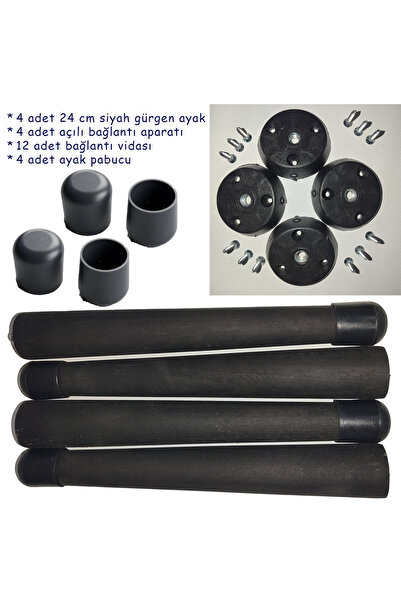 ustaagac Doğal Ahşap Konik Mobilya Ayağı – Siyah Renk | Çevir Tak, Modern Seh...