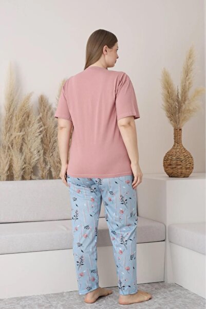 Sude Women's Plus Size Button Collar Combed Cotton Short Sleeve Thin Pajamas Set P127 - 1 Pcs