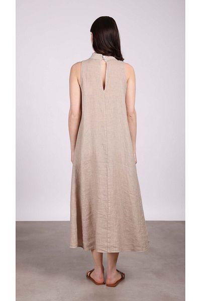 MARE BUTİK Sequin Turtleneck Detailed Linen Dress Beige-2