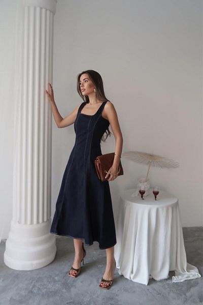 Moda Asmira Navy Blue Double Stitched Gabardine Dress