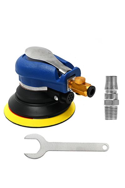Lawazim 5inch Pneumatic Polisher and Sander Kit – Adjustable Speed Orbital Polisher with Velcro Disc