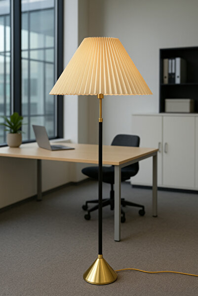 Vinner Luxora Modern Finlin Şapkalı Metal Lambader - Krem Plise / Eskitme Mat...