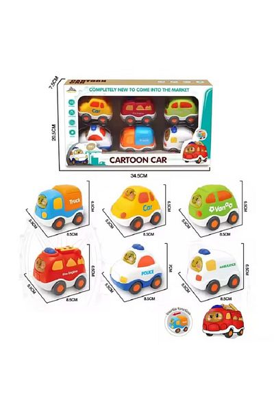 rexa Cartoon City Rescue Vehicle Set – 6 Mini Cars Including Fire Trucks, Police Car, Ambulance & More