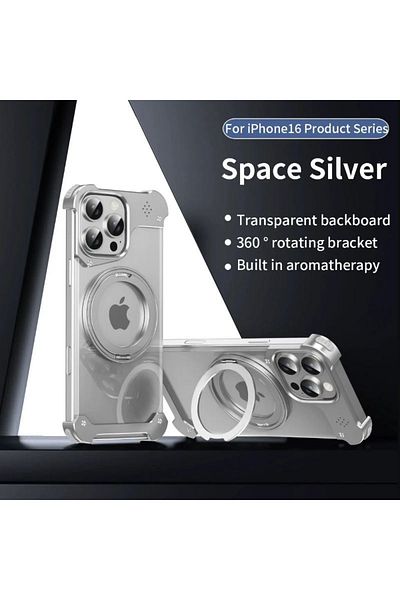 REDz Accessories Carcasă de protecție tip inel, MagSafe, pentru iPhone 16 Pro Max, difuzor de arome, rezistentă la șocuri, argintie