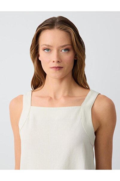 Jimmy Key Relaxed Fit Square Neck Sleeveless Linen Blouse