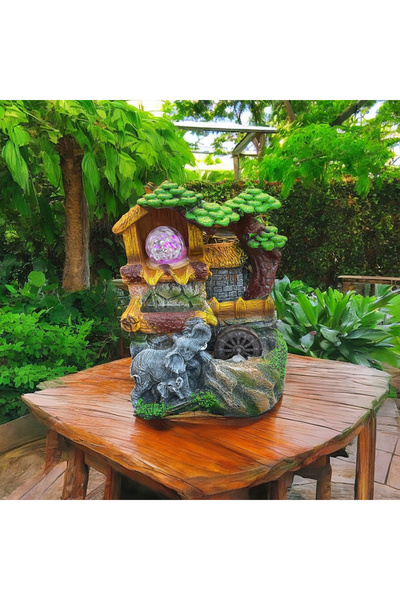 hediyesahibi LED Işıklı Fil Figürlü Şelale Masaüstü Süs Havuzu – Doğal Taş ve...