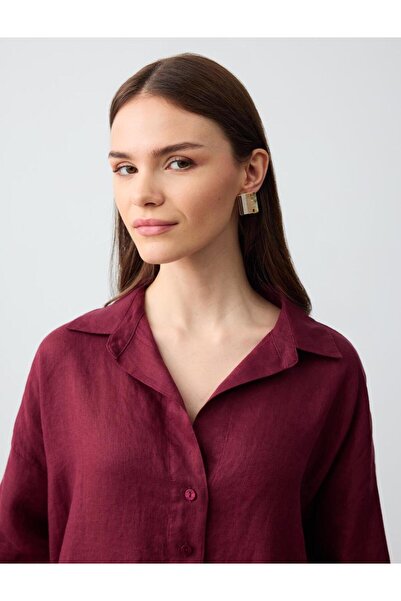 Jimmy Key Relaxed Fit Trouser Sleeve Shirt Collar Linen Blouse