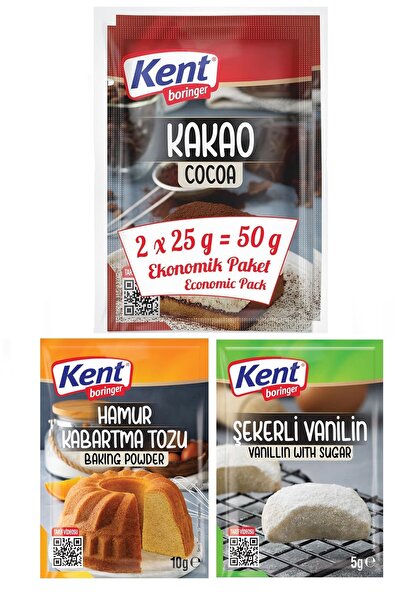 KENT Kakao (2x25 g.) Şekerli Vanilin (5x5gr.) Hamur Kabartma Tozu (5x10 gr.) Pastacılık Seti