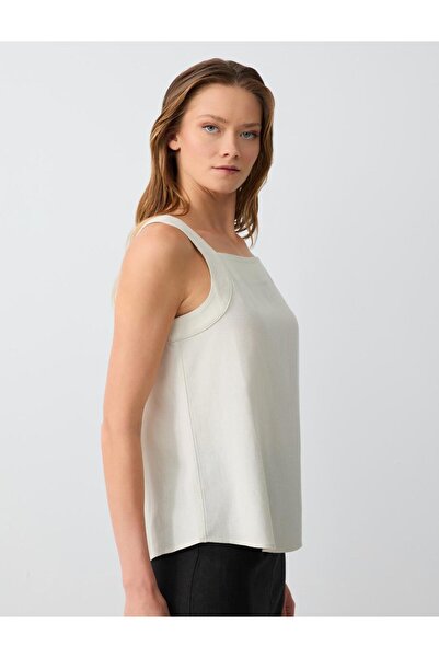Jimmy Key Relaxed Fit Square Neck Sleeveless Linen Blouse