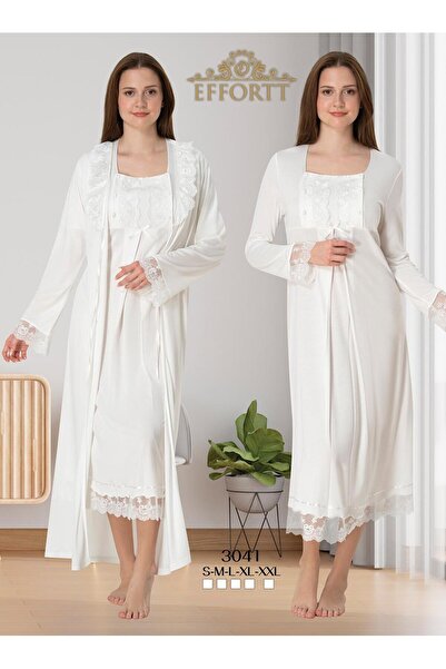 EM&FA TEKSTİL Hamile Lohusa Dantel Detaylı Sabahlık Gecelik Takımı