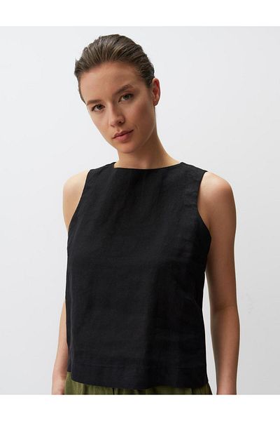 Jimmy Key Round Neck Sleeveless Linen Blouse
