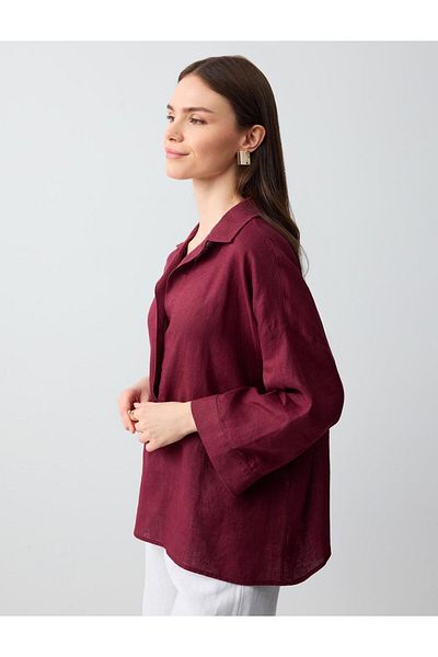 Jimmy Key Relaxed Fit Trouser Sleeve Shirt Collar Linen Blouse