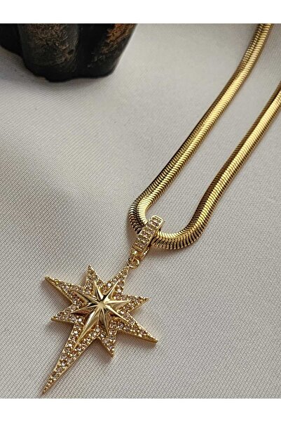 ZÜLİSCH ÇELİK KOLYE CHARMLI MODEL GOLD KALIN ZİNCİR PASLANMAZ