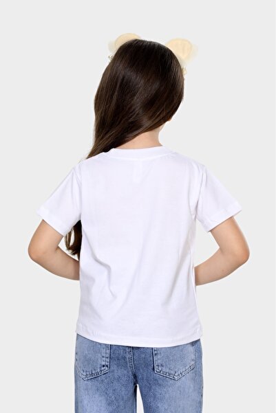 pour la riviere Kız Çocuk Penye Pamuklu Bisiklet Yaka Basic T-shirt