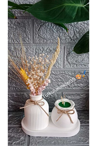 Tutkulu renkler Beyaz Renk Özel Tasarım Kokulu Mum ve Vazo Aksesuar seti çiçe...