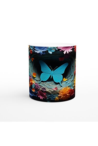 Generic Brand كوب مطبوع عليه فراشة زرقاء لامعة من The Flowers Yard