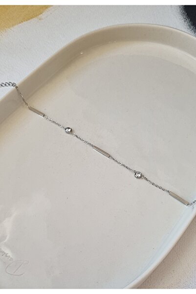 AKSESUARIM Stylish, Zircon Stone Suitable for Combinations, Design, Tarnish-Resistant Steel Anklet