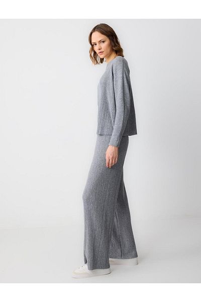 Jimmy Key High Waist Line Patterned Wide Leg Knitted Pants