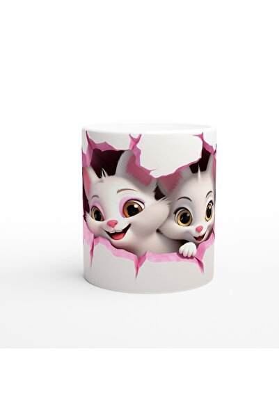MESCHAIN كوب مطبوع عليه قطط لطيفة تنظر من خلال الكراك الوردي