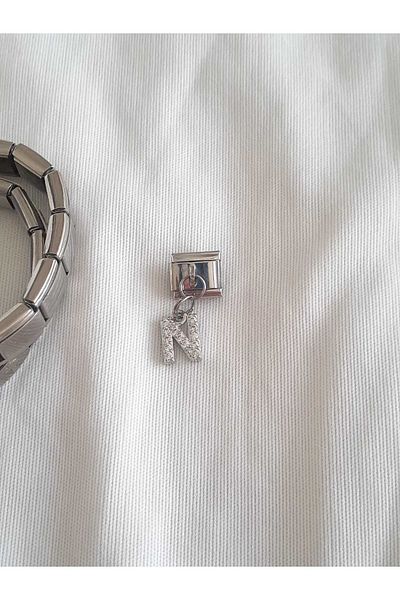 bijoux uniques Steel N Letter Zircon Stone Italian Charm