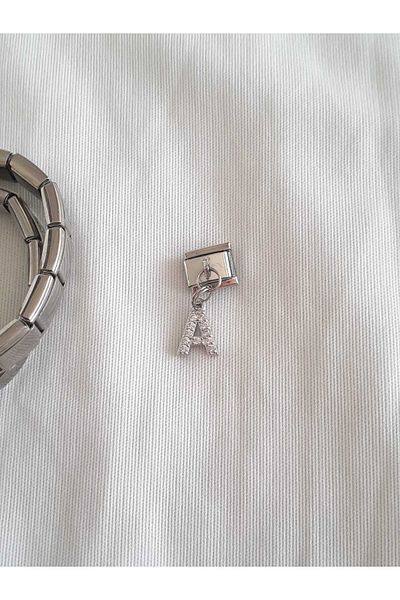 bijoux uniques Steel a Letter Zircon Stone Italian Charm