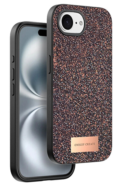 Rivor Apple iPhone 16e Uyumlu Kılıf Kamera Çıkıntı Taşlı Boncuk İşlemeli Siml...