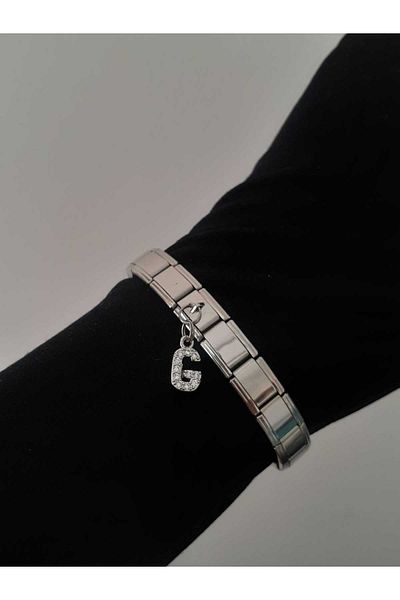 bijoux uniques Steel g Letter Zircon Stone Italian Charm Bracelet