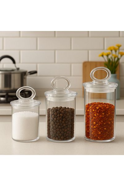 Hanedanev Lorem Mica Lid Spice Rack 3-Piece Salt Shaker Pepper Shaker Spice Rack 8 cm 10 cm 12 cm