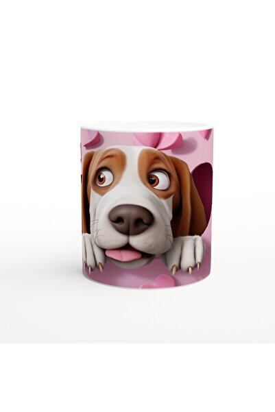 MESCHAIN كوب مطبوع عليه كلب لطيف ينظر إلى الأرض باللون الوردي مع قلب