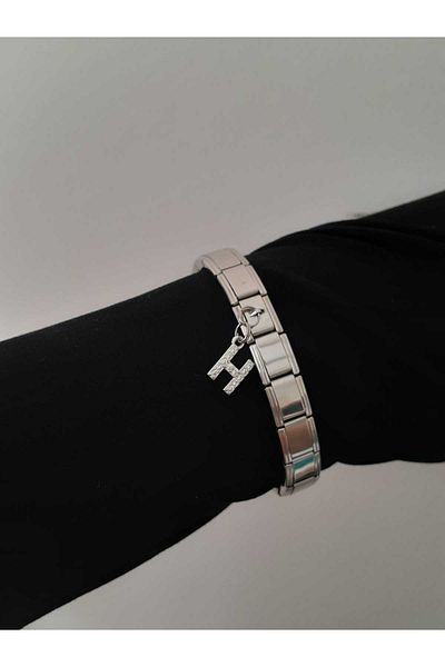 bijoux uniques Steel H Letter Zircon Stone Italian Charm Bracelet