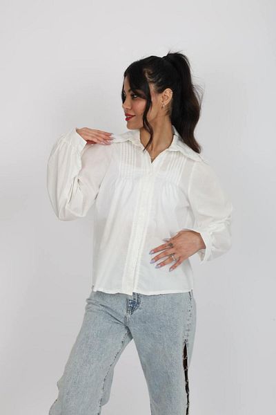 Stil Sepeti Cămașă de damă din poplin cu detaliu din dantelă cu guler alb ESC-1000789124