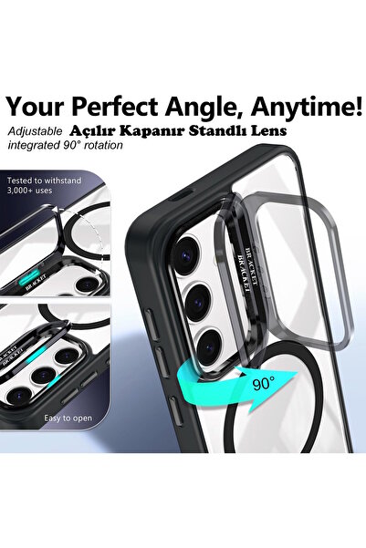 m.tk moveteck Samsung Galaxy A56 Kılıf Standlı Mika Magsafe Hassas Buton Metal Tuşlu +Kamera Lens Cam Hediyeli Set