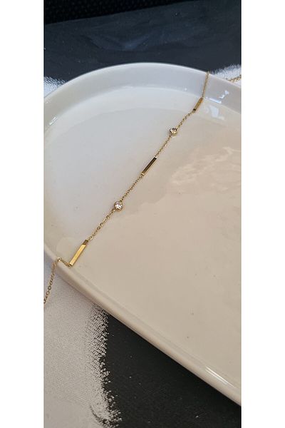 AKSESUARIM Stylish, Zircon Stone Suitable for Combinations, Design, Tarnish-Resistant Steel Anklet