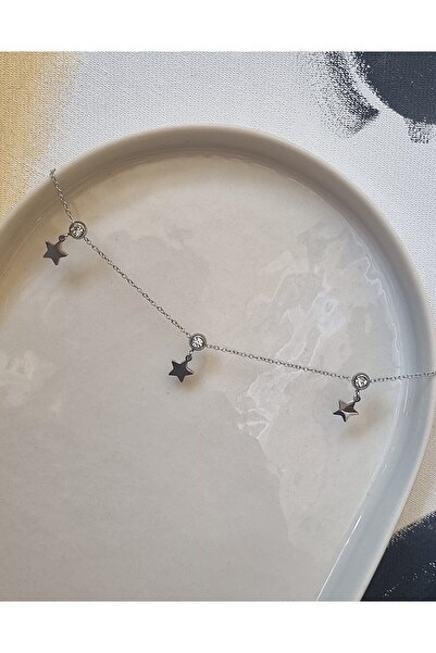 AKSESUARIM Zircon Stone and Star Theme Stylish, Steel, Non-Tarnishing Anklet